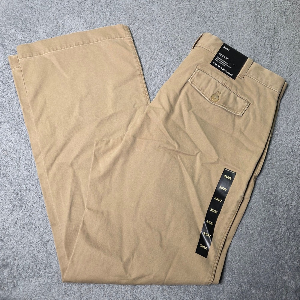 Banana Republic Mens 33x32 Boot Fit Chinos Khaki Cotton Twill Pants 670955-02-1